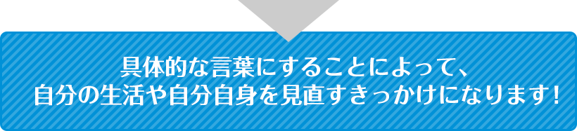 具体的な言葉にすることによって、 自分の生活や自分自身を見直すきっかけになります!